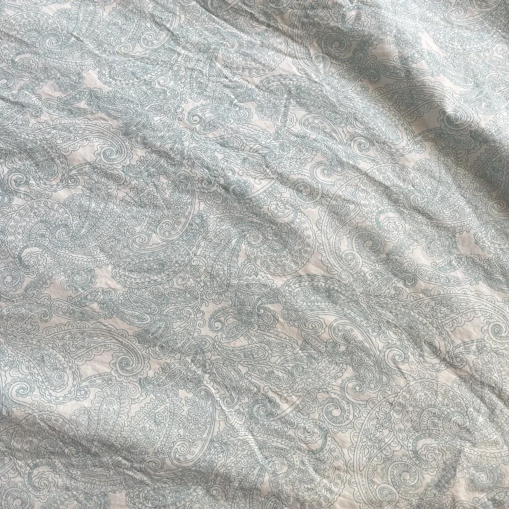 Ralph Lauren Queen Sheet Paisley Flat Bedding Teal Aqua Blue On‎ White Cotton